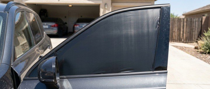 Using black trash bags and solar heat to remove tinted window film from a car