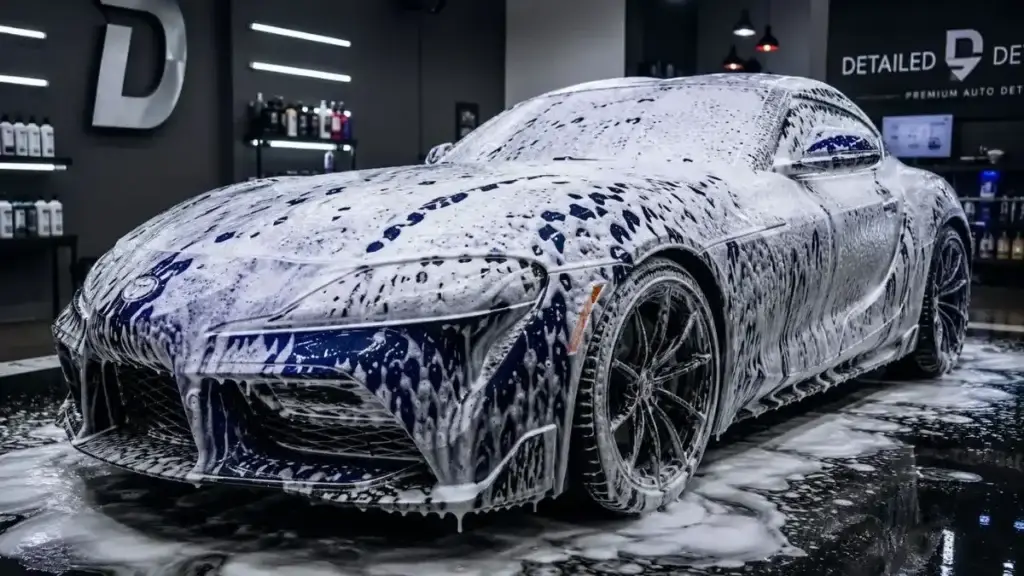 prewash snow foam car detailing method banner