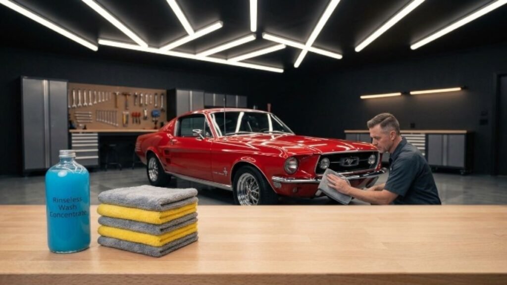Professional classic car detailing prep using a safe rinseless car wash