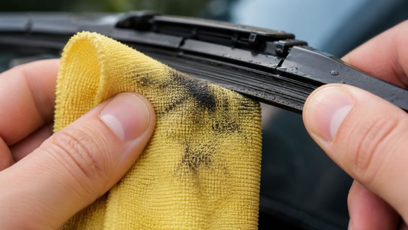 Using rubbing alcohol on a microfiber cloth when learning how to clean windshield wipers