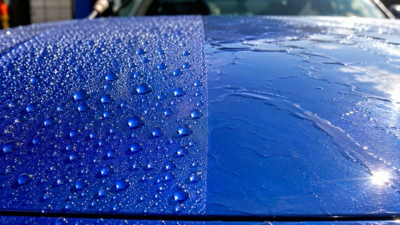 Close up of bare car paint clear coat showing wax stripped after asking can you use dish soap to wash your car