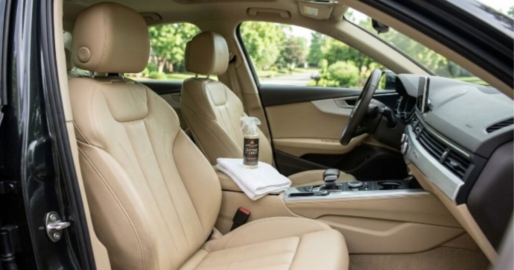 How can i clean leather car seats perfectly featuring a clean luxury car interior with beige leather seats