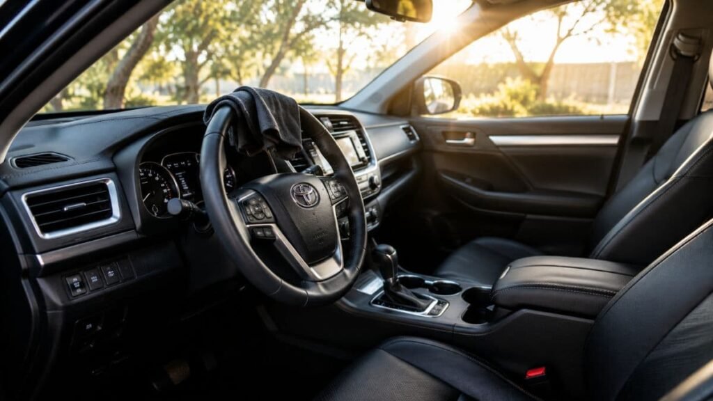 Clean car interior showing dashboard and steering wheel after weed smell removal
