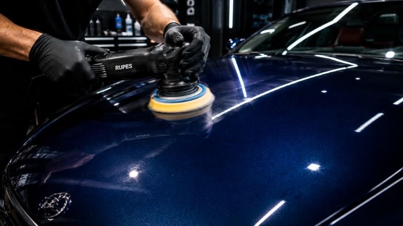 Machine polishing car paint for exterior auto detailing package