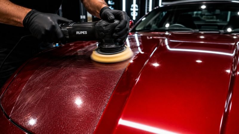 Machine polishing and paint correction restoration before applying high end ceramic coating